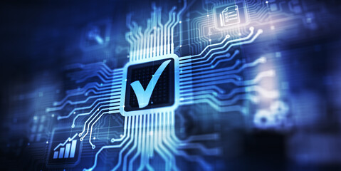 Quality control assurance standards business technology concept.