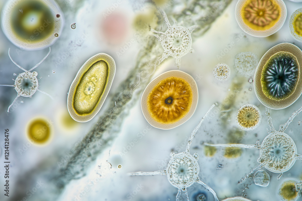 Aufkleber close up of many different colored bacteria. the bacteria are all different shapes and sizes. the im