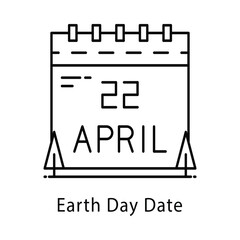 Earth Day Date Vector Outline Icon Style. Eps 10 File