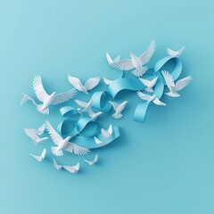 Obraz premium Elegant paper doves and ribbons creating a serene composition.
