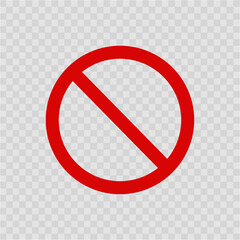 Empty No symbol, prohibition or forbidden sign template, crossed out red circle. Vector icon isolated on transparent background.