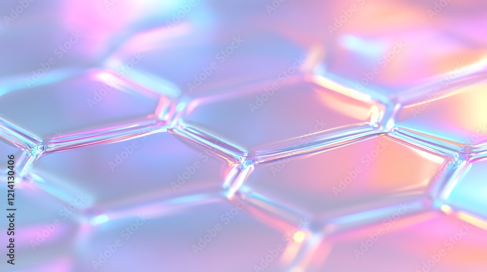 Poster abstract background with hexagonal shapes in vibrant colors and holographic effect showcasing modern