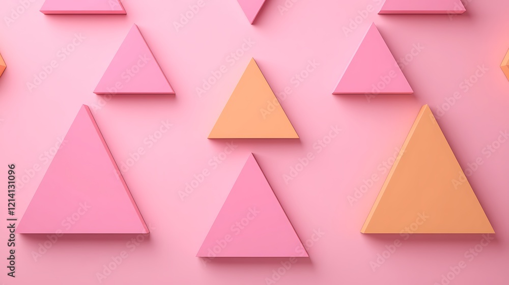 Poster abstract composition of colorful triangles in pink and orange hues on a smooth surface for creative 