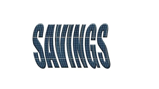 Solar energy photovoltaic panels with the word savings