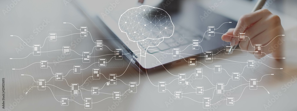 Poster ai and data integration for business insights on a wide banner, business and technology concept.