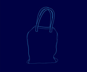 Blue bag is displayed on a blue background. The bag with the handle and straps clearly visible.