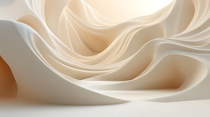 Abstract fluid shapes with smooth curves in soft beige tones creating a calming and serene atmosphere
