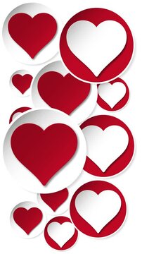 Red and white hearts that beat, creating a romantic pattern