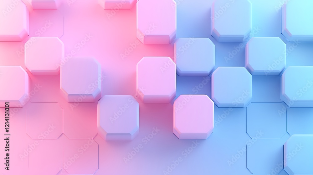 Poster abstract geometric background with hexagonal shapes in soft pink and blue gradient tones for modern 