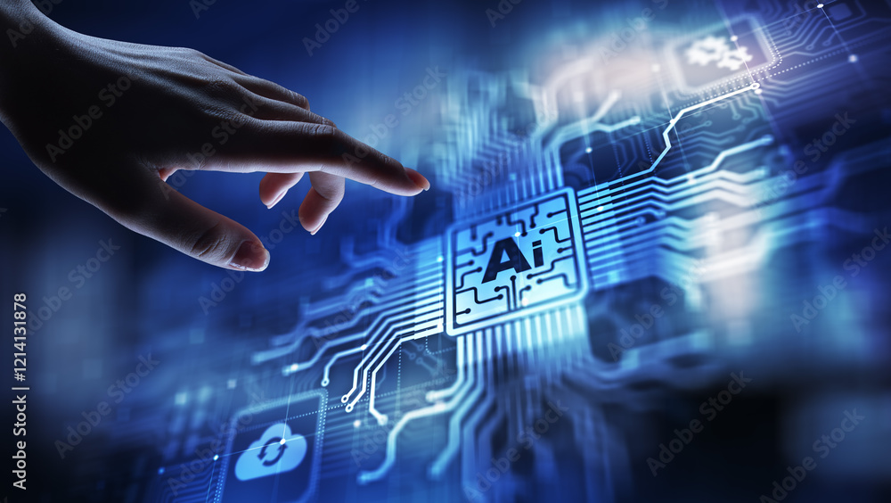 Poster ai artificial intelligence, machine learning, big data analysis and automation technology in busines
