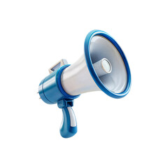 Blue Megaphone Announcement: A vibrant blue and white megaphone, angled dynamically, ready to broadcast an important message.  The clean design emphasizes clarity and communication. 