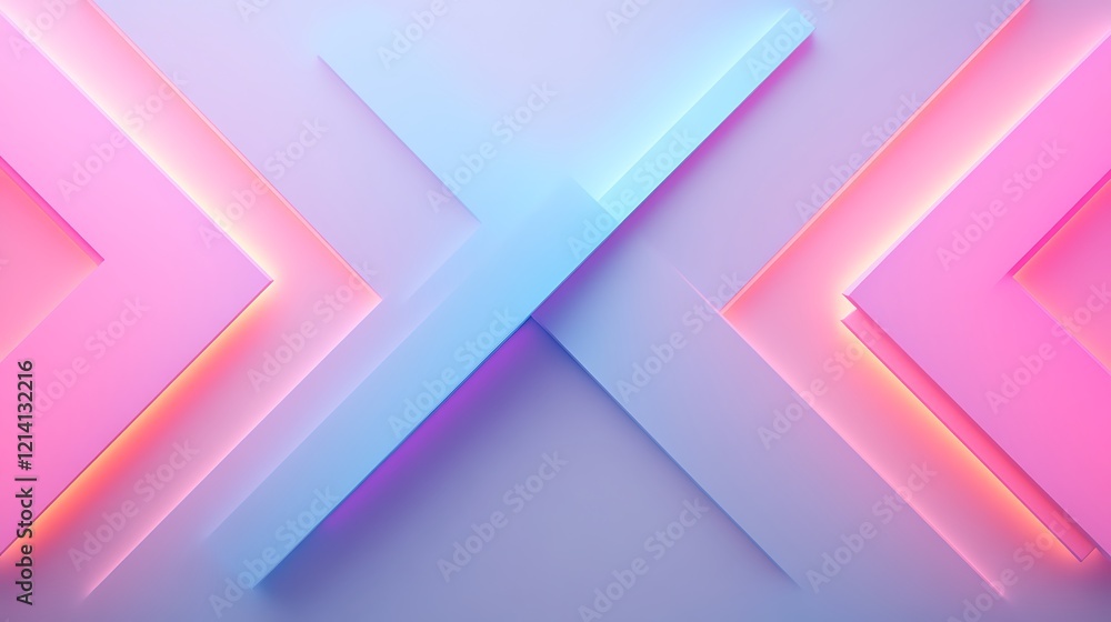 Poster abstract geometric design with colorful neon lights and soft gradient background