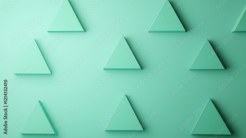 Poster abstract geometric pattern of textured mint triangles arranged on a bright green backdrop for backgr