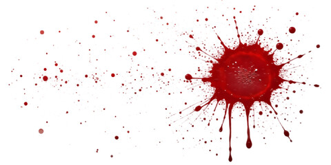 "realistic blood splatter isolated on white and clear backdrop"
