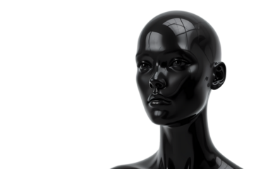 "sleek mannequin face isolated on white and transparent"
