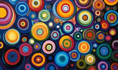 Colorful concentric circles pattern an abstract painting.
