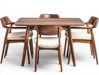 Wooden dining set with four chairs on white background furniture design modern style