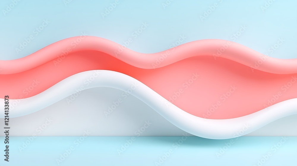 Poster abstract smooth waves in soft color palette of pink and white against light blue background for mode