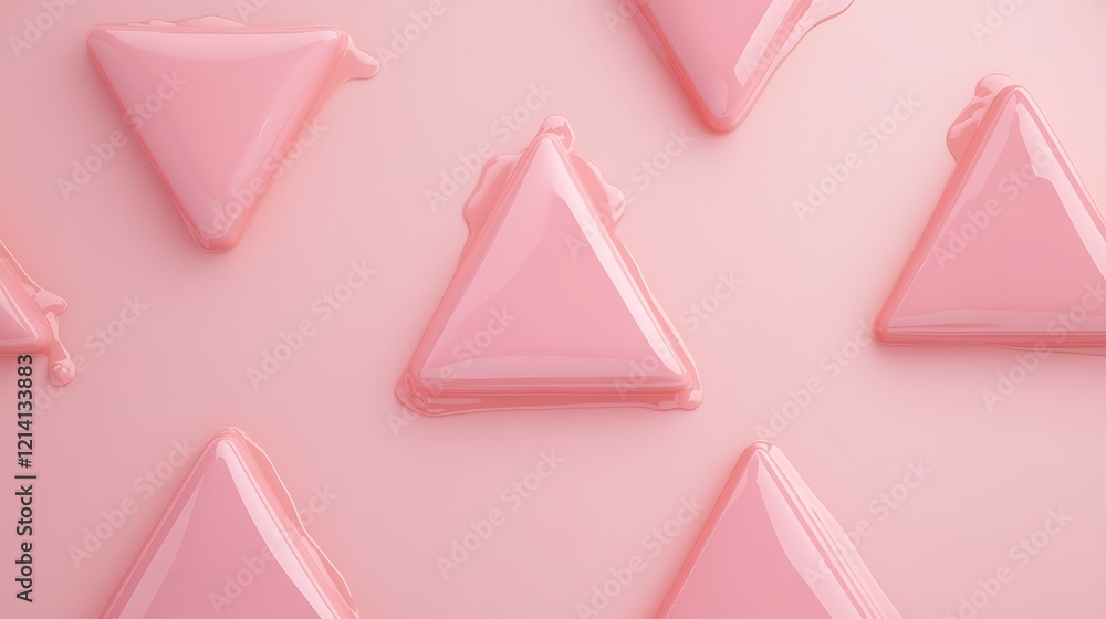 Poster abstract pink triangular shapes in glossy texture on soft pink background for creative design and ar