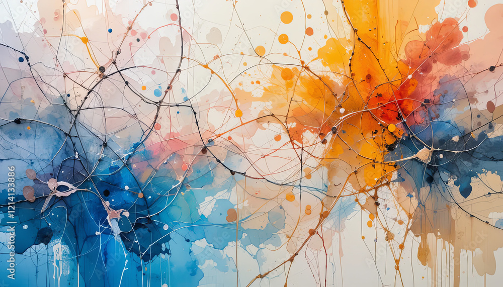 Poster this artwork features an interplay of vibrant colors with flowing lines and splatters, showcasing a 
