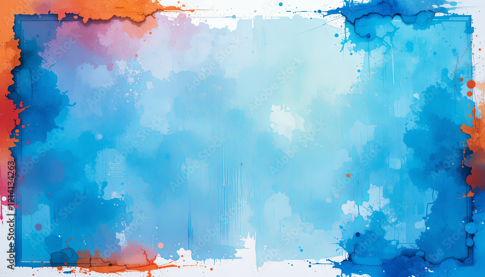 Poster a colorful abstract background features vibrant shades of blue, accented with splashes of orange aro