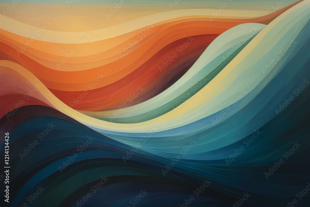 Poster smooth, undulating waves of vibrant colors create a mesmerizing abstract composition, evoking a sens