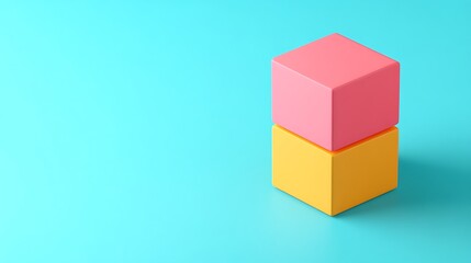 Obraz premium Bright Pink and Yellow Building Blocks Stacked on a Vibrant Blue Background for Creative Play and Learning