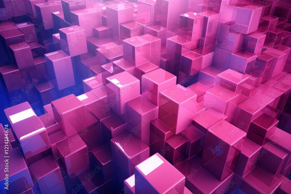 Poster abstract background featuring glossy pink and purple cubes, creating a visually appealing and modern