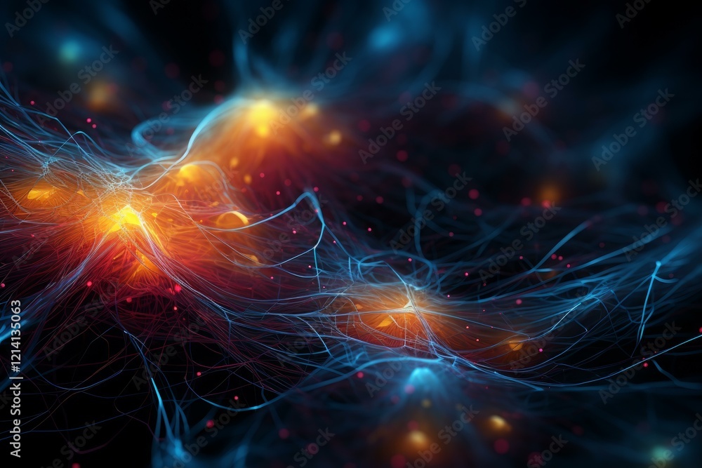 Poster colorful abstract background featuring flowing energy and particles creating dynamic shapes, ideal f