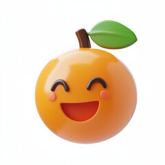 Fototapeta premium Smiling orange cartoon with leaf on top