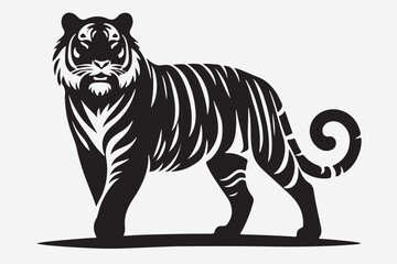 Majestic Tiger Silhouette at Sunset – Wildlife Stock Illustration