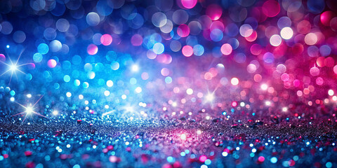 Naklejka premium The surface is covered in shimmering glitter, showcasing a blend of blue and pink hues. Sparkles are scattered, evoking a festive and creative ambiance suitable for various occasions
