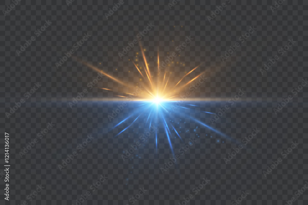 Poster bright blue red glowing light effect. lens reflection light flare. glow effect. starbursts with shim