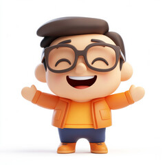 Obraz premium Cheerful cartoon character with glasses and orange outfit