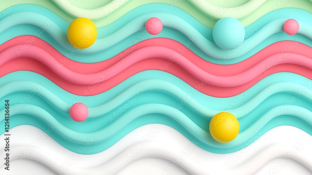 Aufkleber colorful abstract waves with 3d elements in pastel tones suitable for background and design projects