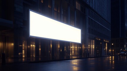 Blank billboard on city street at night