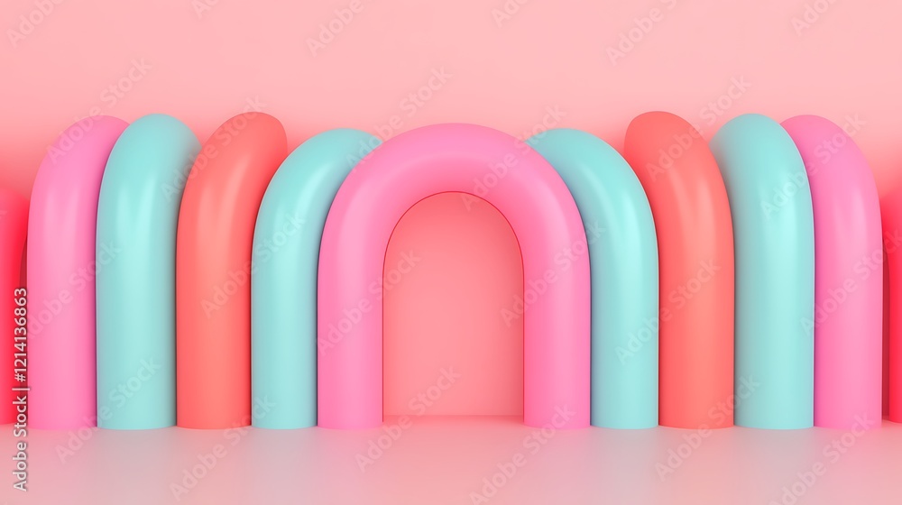 Poster colorful arch shapes in soft pastel tones creating a modern minimalist aesthetic for creative projec