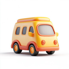 Cute 3D cartoon van isolated on white background