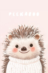 Portrait of a cute hedgehog wearing knitted sweater. Good for nursery decorations, greeting cards. Ai generated