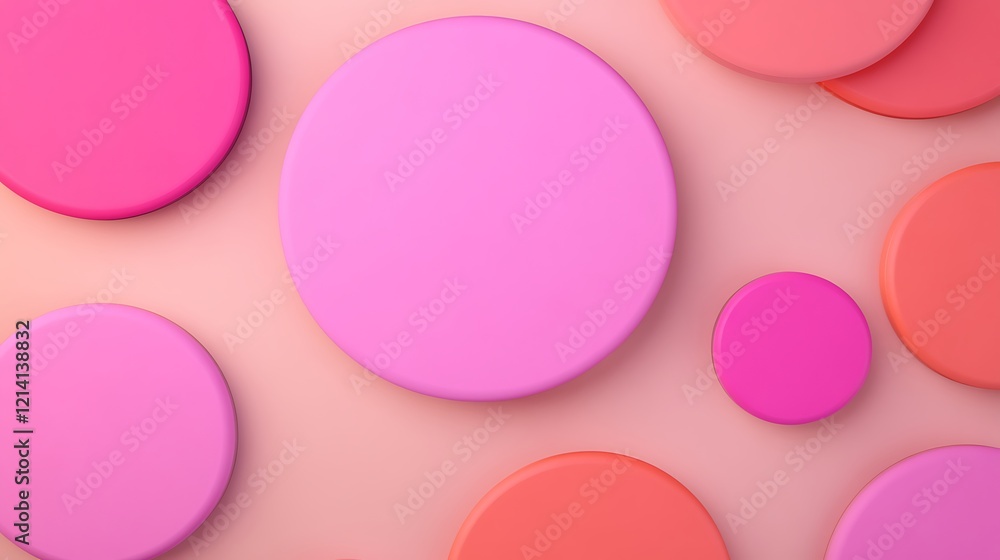 Poster colorful circular shapes in shades of pink and peach on a soft background creating a lively abstract