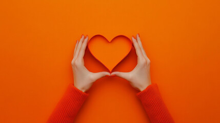 Fototapeta premium A joyful woman showing a heart-shaped gesture to celebrate Valentine's Day, radiating love. AI generative