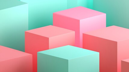 Colorful Geometric Cubes Arrangement in Soft Pastel Shades of Pink and Mint Green for Modern Design Projects