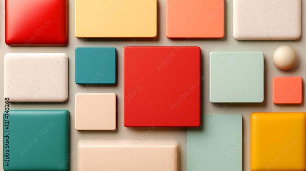 Poster colorful geometric shapes arrangement on a soft background for modern design concepts and creative p