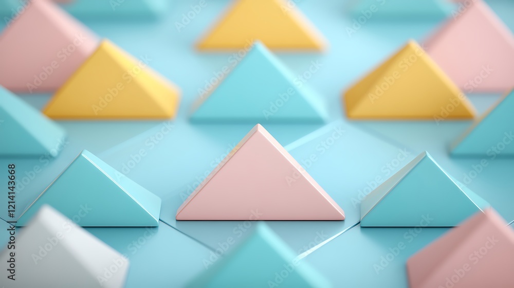 Poster colorful geometric shapes in a modern design layout with pyramids and triangles in pastel hues on a 