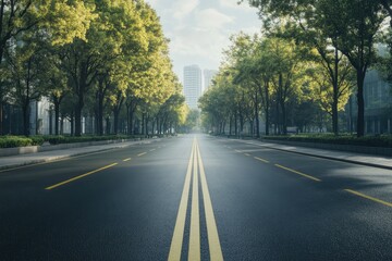 Ultra Hd Visual of Empty Road Amidst Trees in City