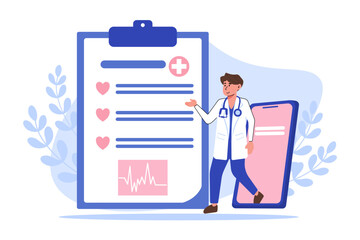 A doctor showing medical test results during an online consultation via a smartphone.