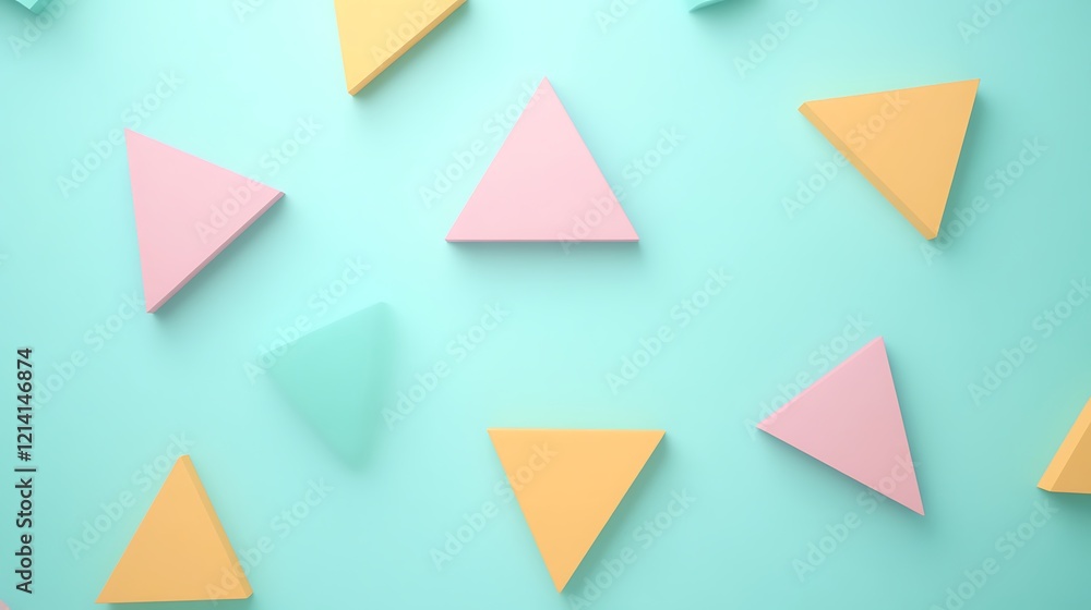 Poster Colorful Geometric Shapes on Mint Background Creating a Fun and Playful Abstract Pattern for Creative Projects