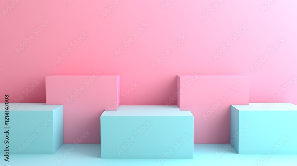 Poster colorful geometric shapes on pastel background creating a modern and minimalist display for product 