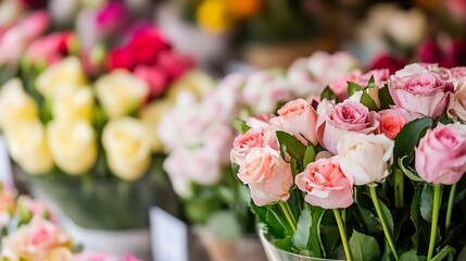 Obraz premium Diverse Rose Bouquet Assortment at Flower Market Showcasing Vibrant Colors : Generative AI