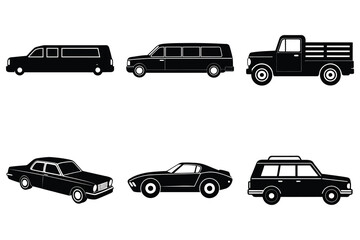 Classic car silhouettes vector bundle on clean white background